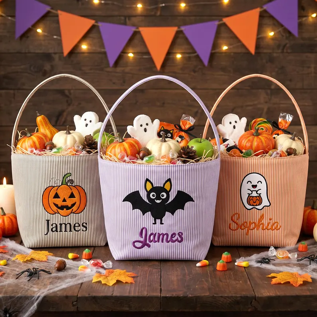 Name Embroidered Halloween Candy Basket | Personalized Trick or Treat Bucket