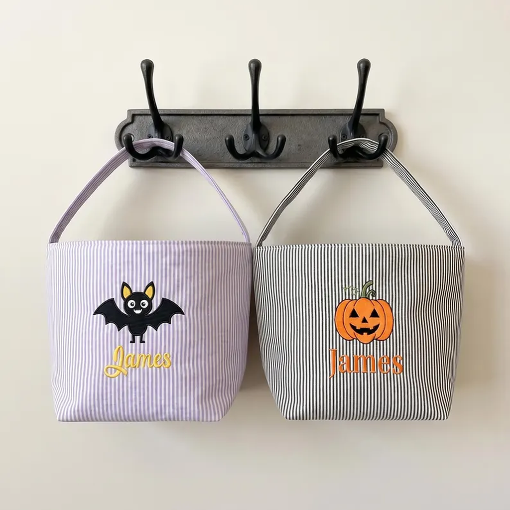 Name Embroidered Halloween Candy Basket | Personalized Trick or Treat Bucket