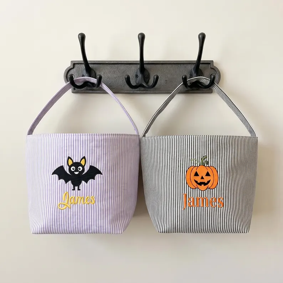 Name Embroidered Halloween Candy Basket | Personalized Trick or Treat Bucket