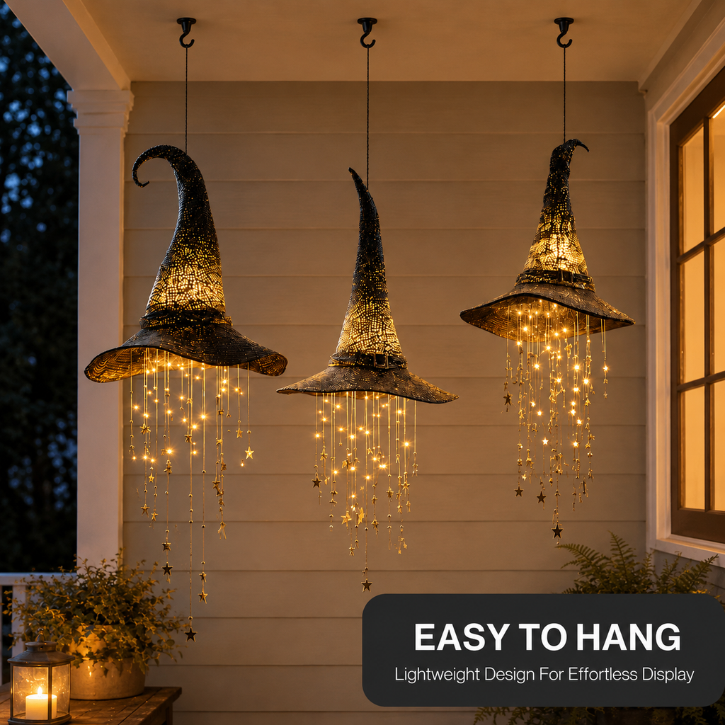 Lighted Witch Hat Hanging Decor вЂ“ Magical Halloween Porch & Window Light