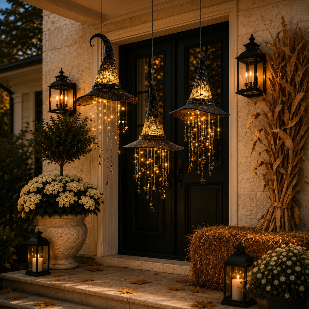 Lighted Witch Hat Hanging Decor вЂ“ Magical Halloween Porch & Window Light