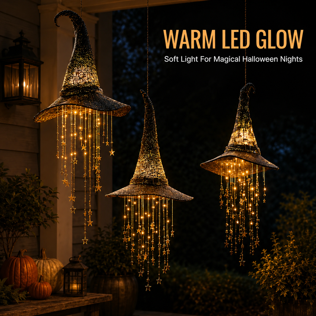 Lighted Witch Hat Hanging Decor вЂ“ Magical Halloween Porch & Window Light
