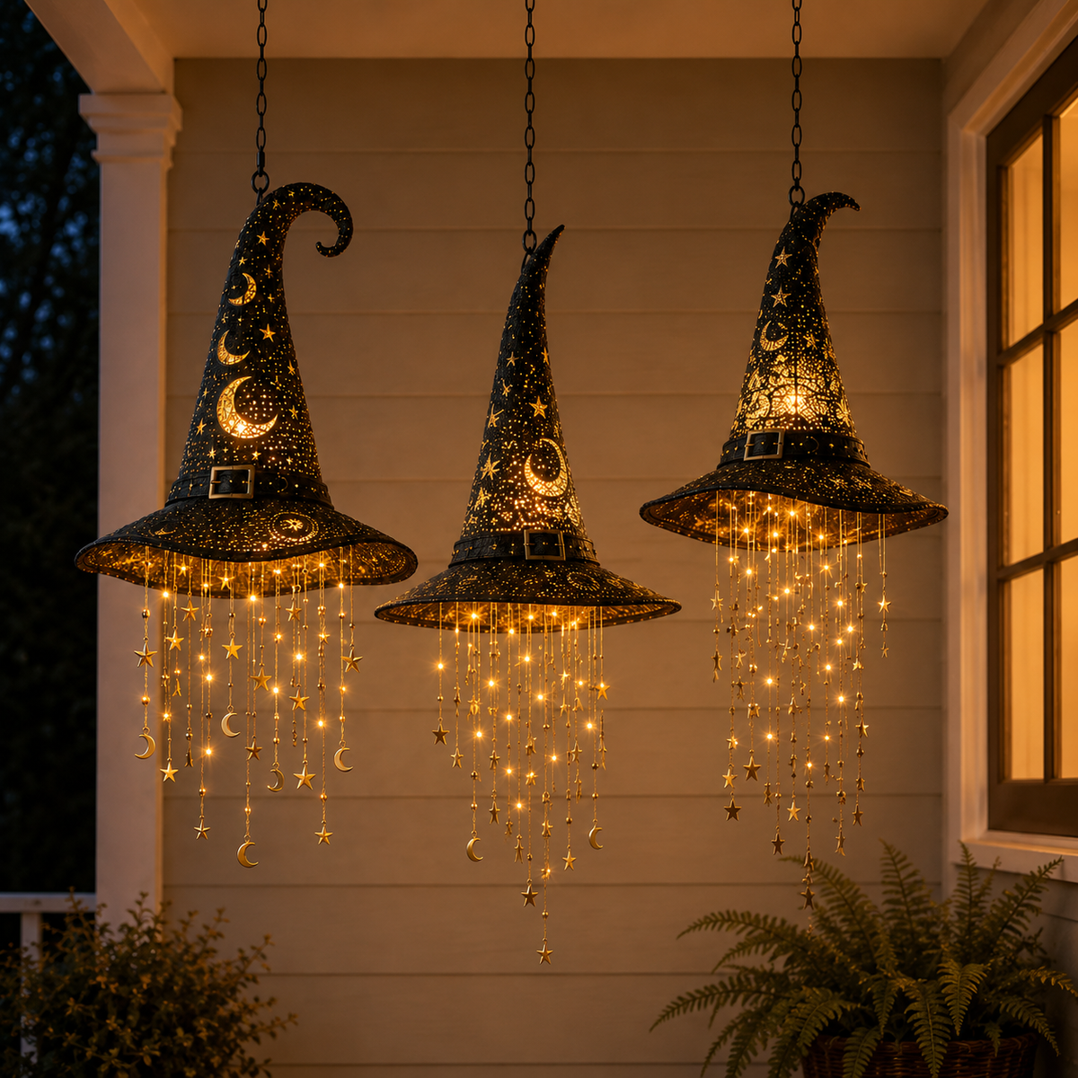 Lighted Witch Hat Hanging Decor вЂ“ Magical Halloween Porch & Window Light