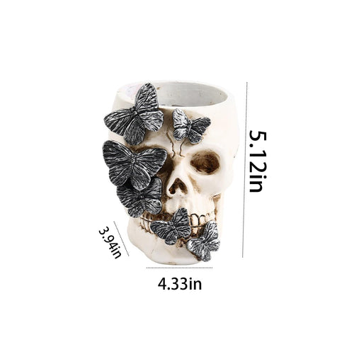 ccsxqy Skull Planter | Goth Desk Accessories - Multi-functional Pen Holder, Makeup Brush Organizer & Office Decor for Desk, Vanity, and Halloween