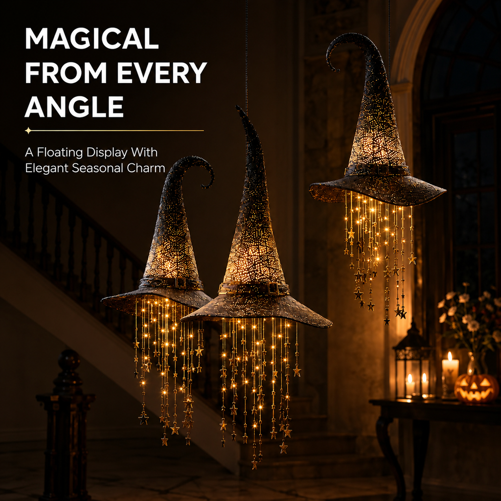 Lighted Witch Hat Hanging Decor вЂ“ Magical Halloween Porch & Window Light