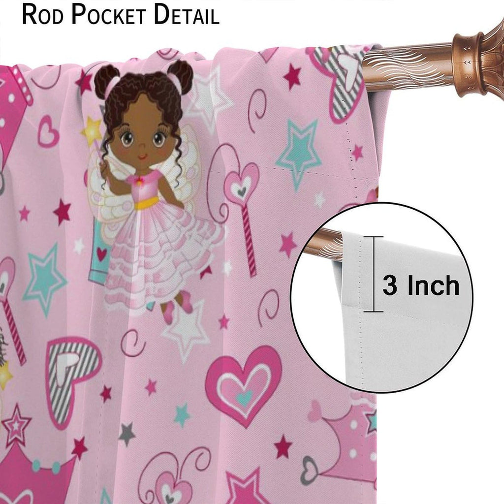 AAVEUP Kids Black Girls Curtains,Cartoon Pink Fantasy Magic Princess Castle Star Love African American Black Girl Window Treatments Drapes for Girls Living Room Bedroom 42x45inпј€No Blackoutпј‰