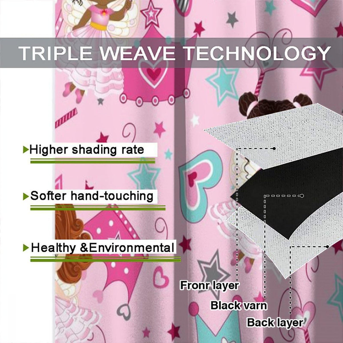 AAVEUP Kids Black Girls Curtains,Cartoon Pink Fantasy Magic Princess Castle Star Love African American Black Girl Window Treatments Drapes for Girls Living Room Bedroom 42x45inпј€No Blackoutпј‰