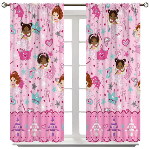AAVEUP Kids Black Girls Curtains,Cartoon Pink Fantasy Magic Princess Castle Star Love African American Black Girl Window Treatments Drapes for Girls Living Room Bedroom 42x45inпј€No Blackoutпј‰