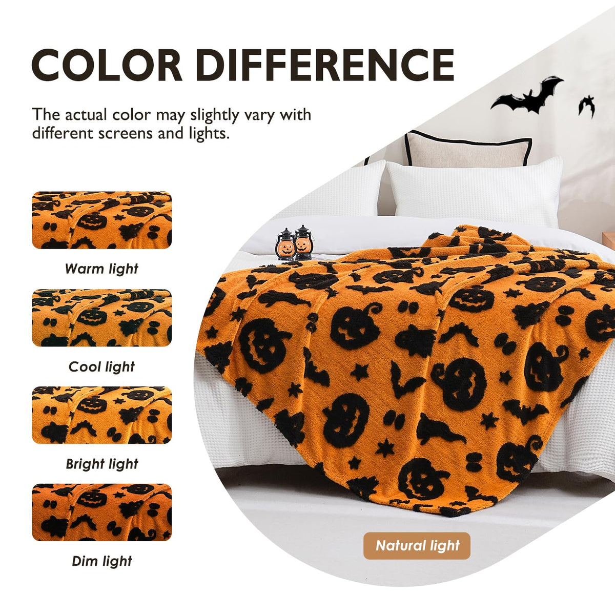 SOCHOW Halloween Jacquard Throw Blanket, Fuzzy Soft Cozy Warm Pumpkin Ghost Fall Decor Holiday Blanket for Couch, Sofa and Bed, 50 x 60 Inches, Orange/Black
