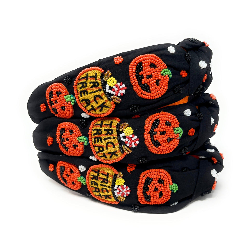 Hand Beaded Pumpkins Knot Headband