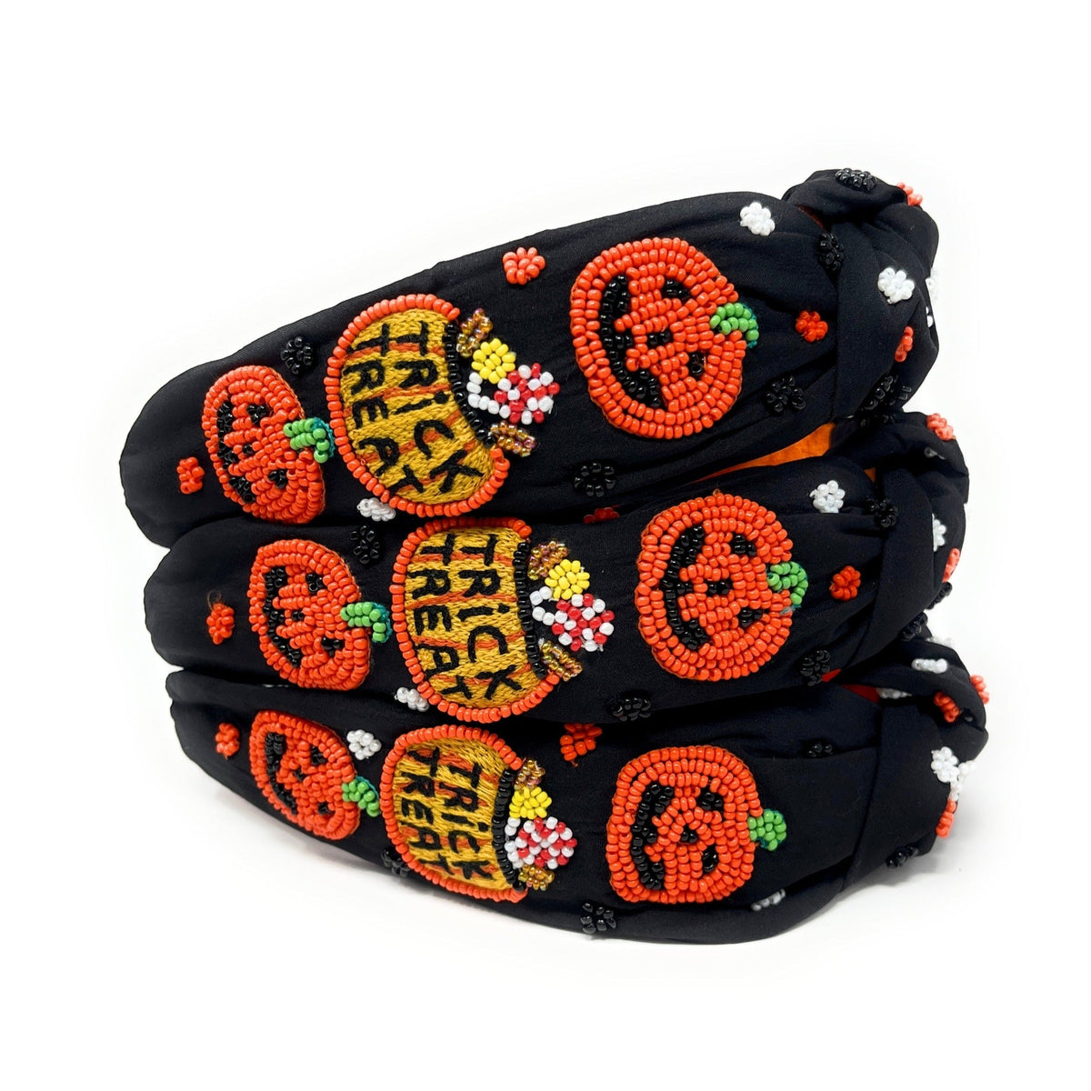 Hand Beaded Pumpkins Knot Headband