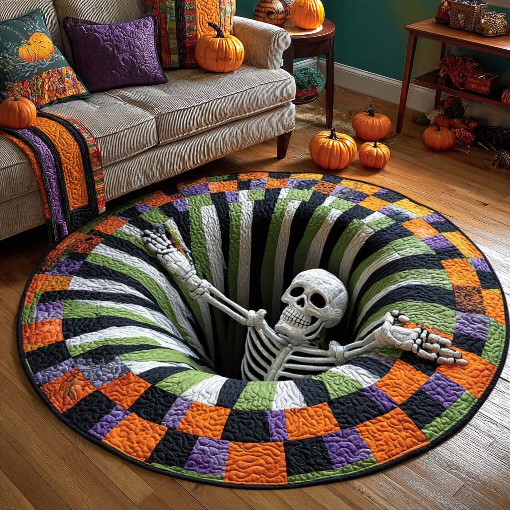 Halloween Optical Illusion Rug, Spooky Skeleton 3D Effect Rug QFTD5110903