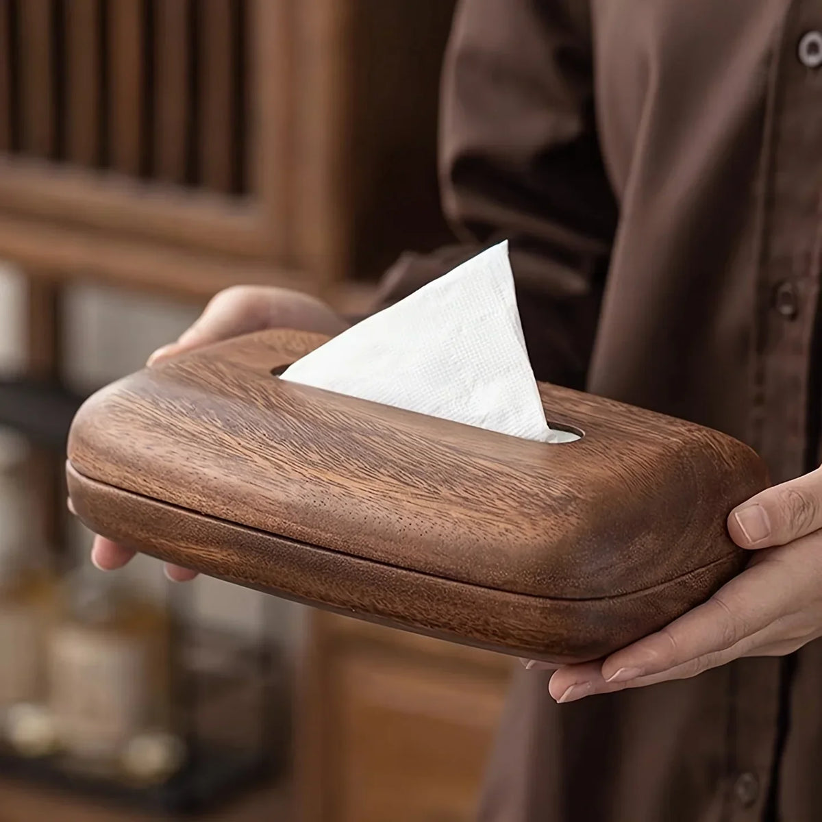 Walnut Wood Tissue Box Cover вЂ“ Rectangular with Removable Lid, Minimalist Home DГ©cor