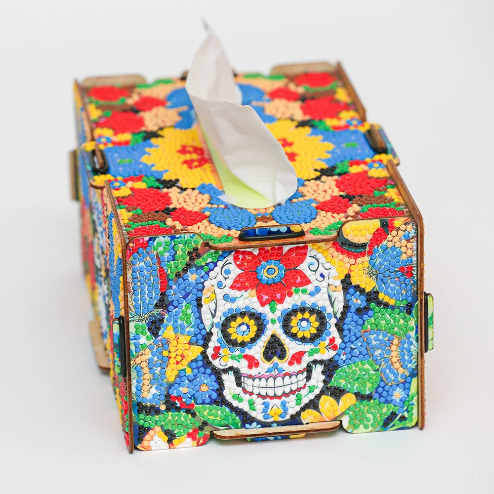 Diamond Painting Tissuedoos Bloemen Skull Design Decoratief