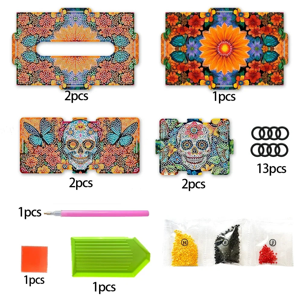 Diamond Painting Tissuedoos Bloemen Skull Design Decoratief