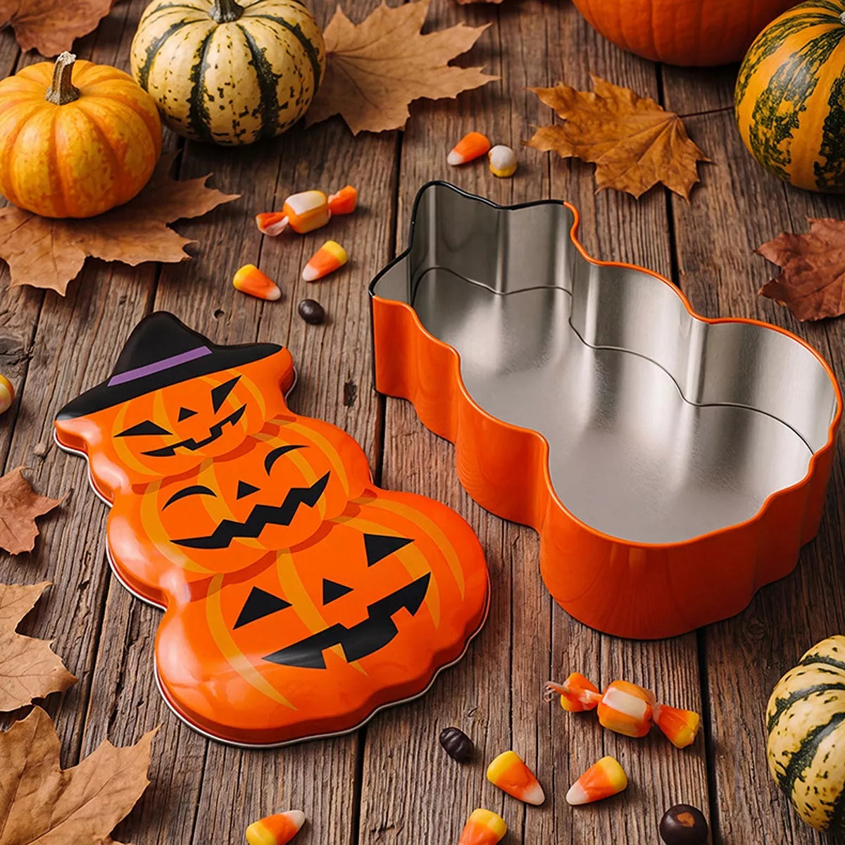 Halloween Jack-O'-Lantern Tin Storage Box