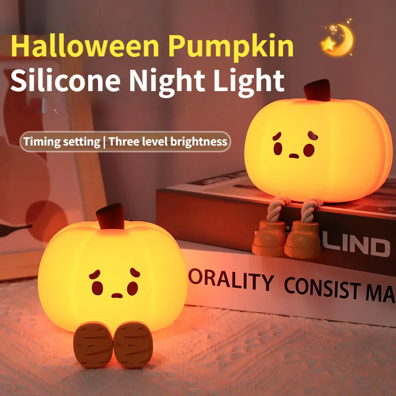 Soft Silicone Pumpkin Night Light â€“ Touch Dimmable Rechargeable Halloween Lamp