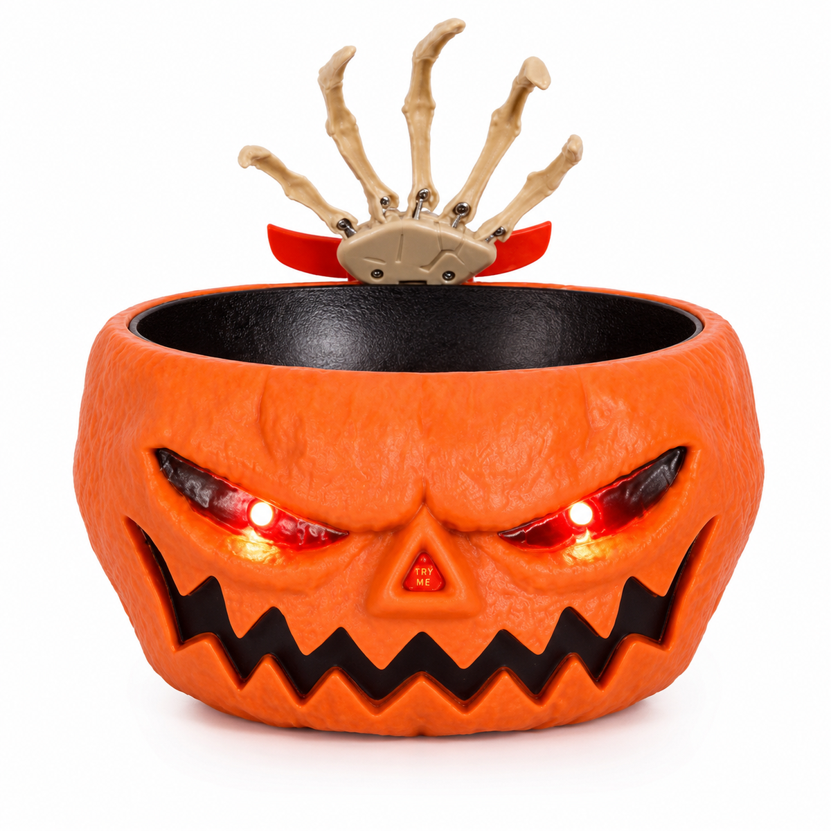 Pumpkin Candy Bowl with Popping Hand, Lights & Sound вЂ“ Halloween Prank Prop